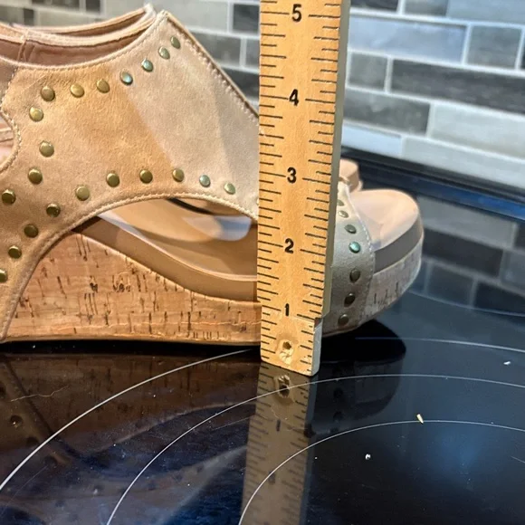 Corkys Carley Tan Studded Wedge Sandals - Picture 6 of 9